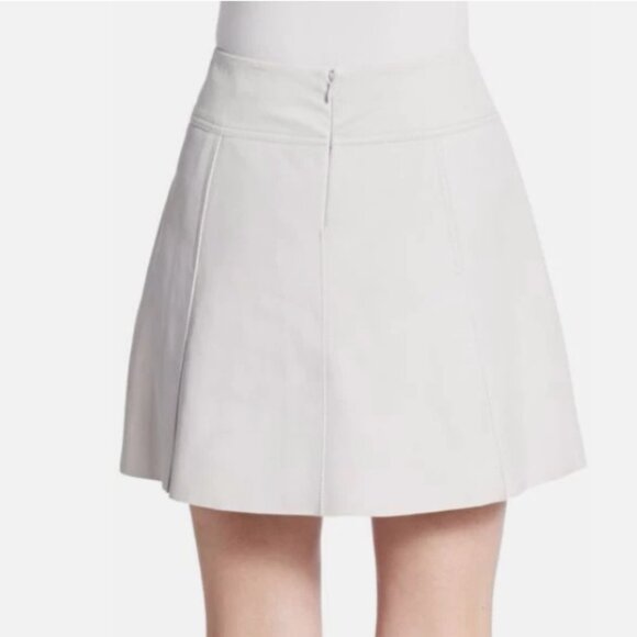 Vince Cream & Grey Goat Leather Pleated Skirt - Picture 4 of 4